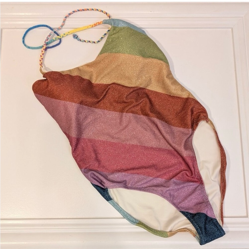 NWT Kurt Geiger halter rainbow shimmer swimsuit- size medium